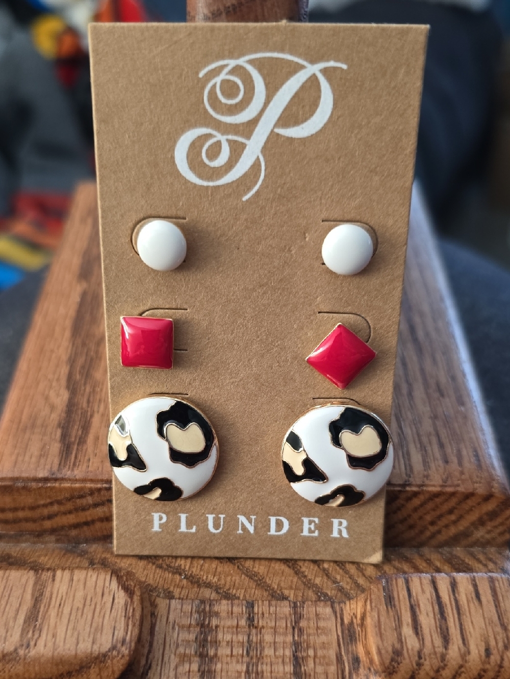 Plunder White, Red & Black Animal Print Earring Trio